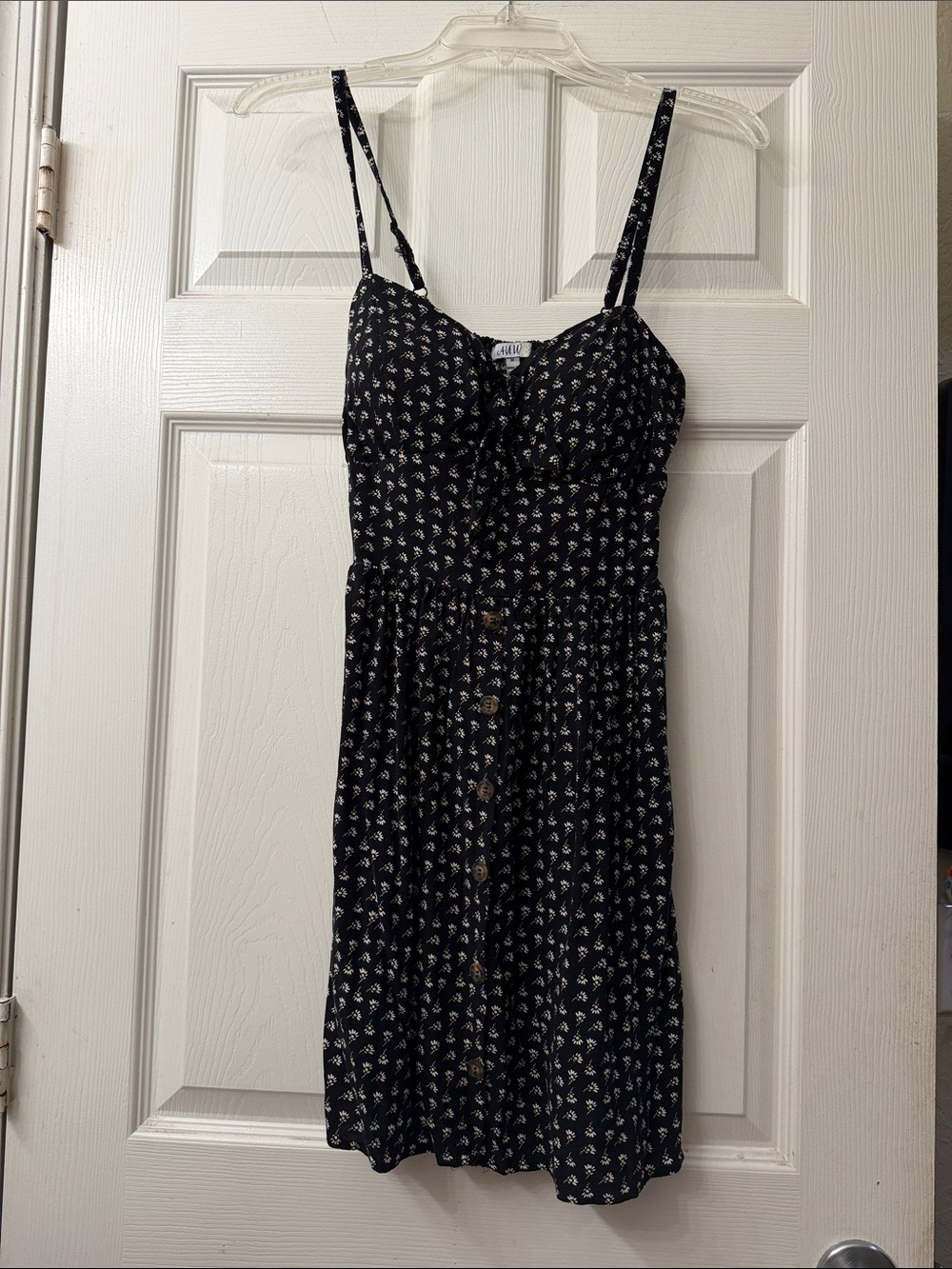AUW Black Floral Button-Front Mini Dress